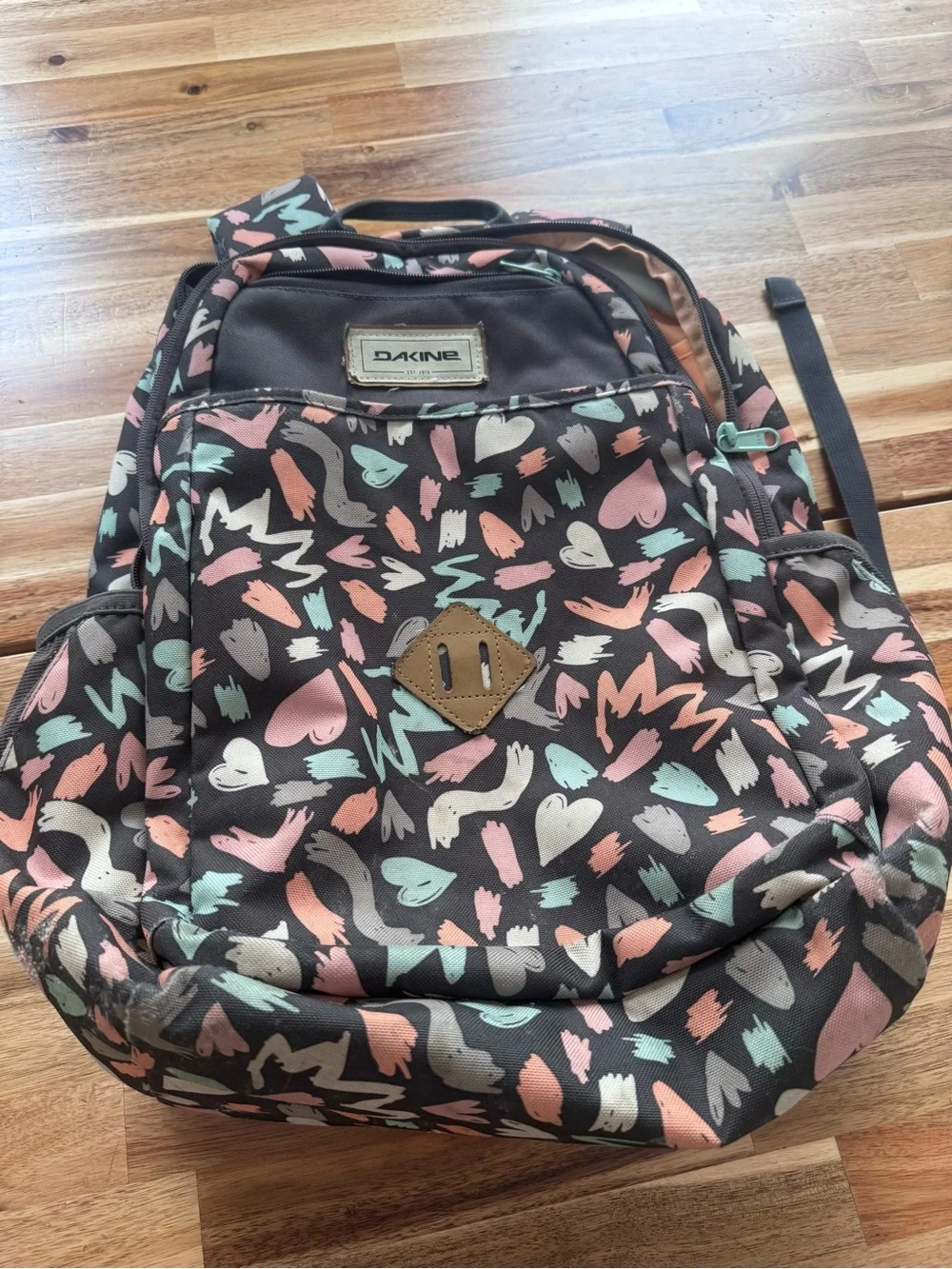 Dakine Women's Abstract Heart Print Backpack in Brown, Pink & Mint